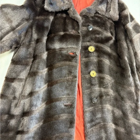 Elegant Brown Real Mink Fur Trench Coat